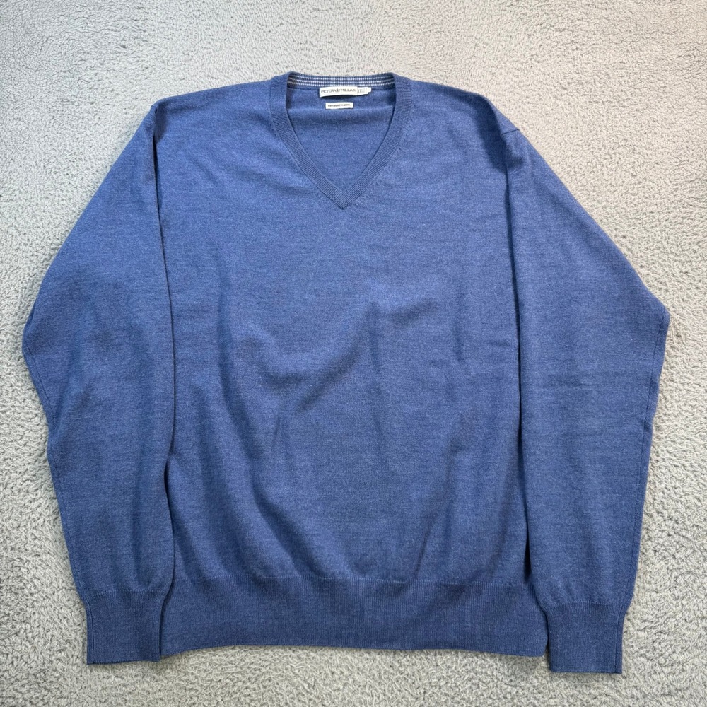 Peter Millar Mens XXL Blue 100% Merino Wool V-Neck Long Sleeve Sweater 11170